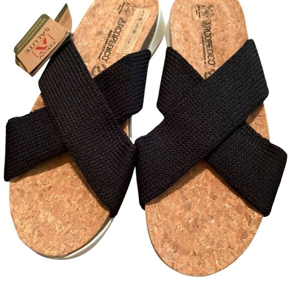 Arcopedico Pantanal Black Cross-Strap Cork Sandals - Picture 3 of 6